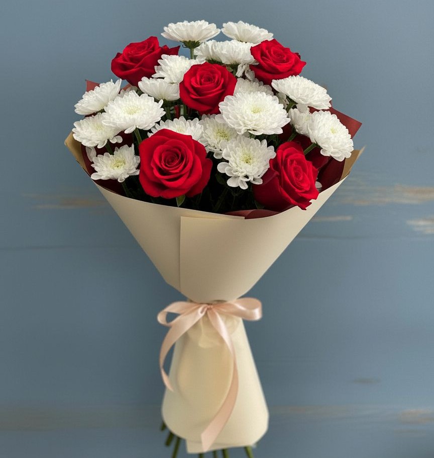 Букет романтическая гармония в Первомайской Букет цветов из: Розы и Хризантемы в Первомайской