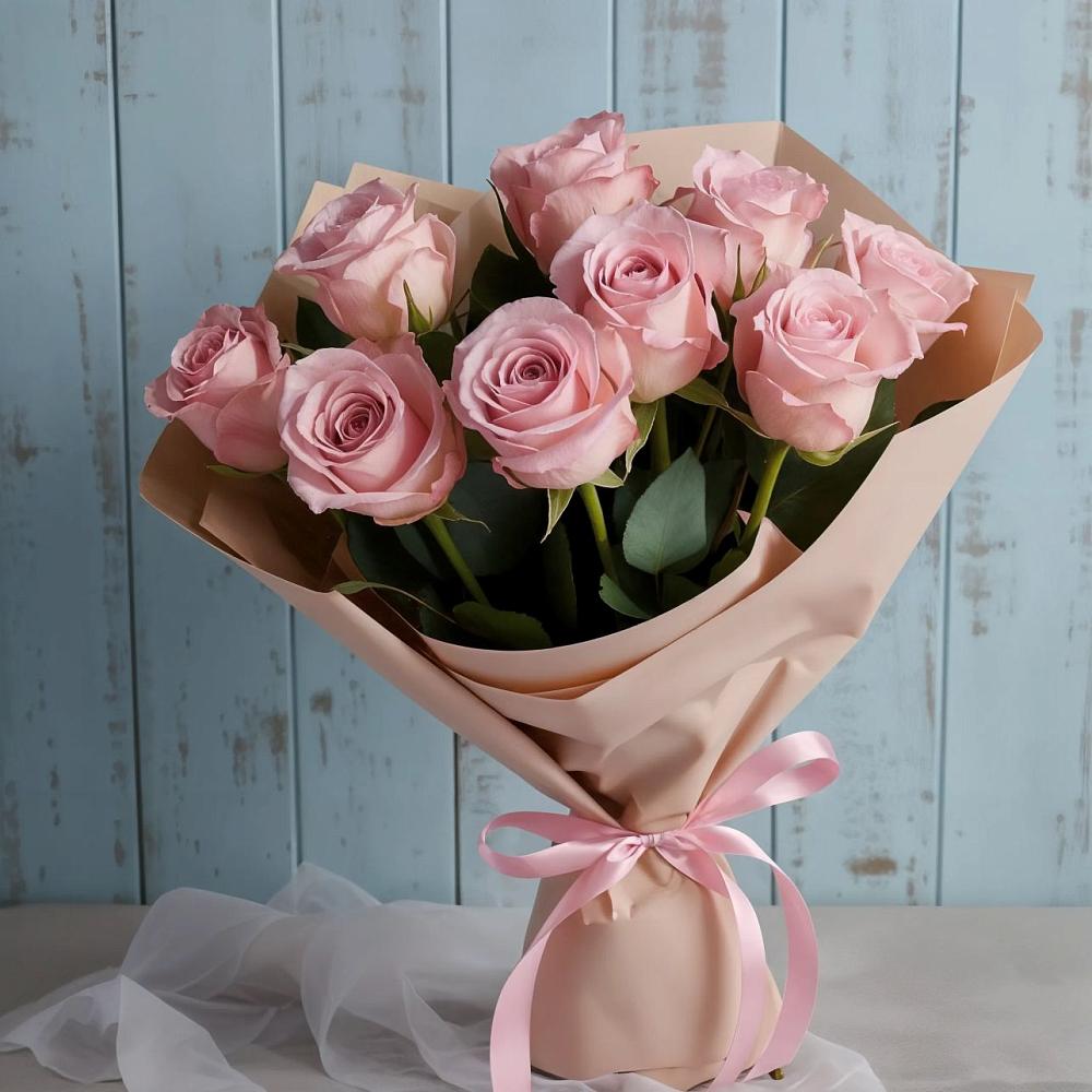 9 розовых роз в Первомайской Букет цветов из: Розы в Первомайской