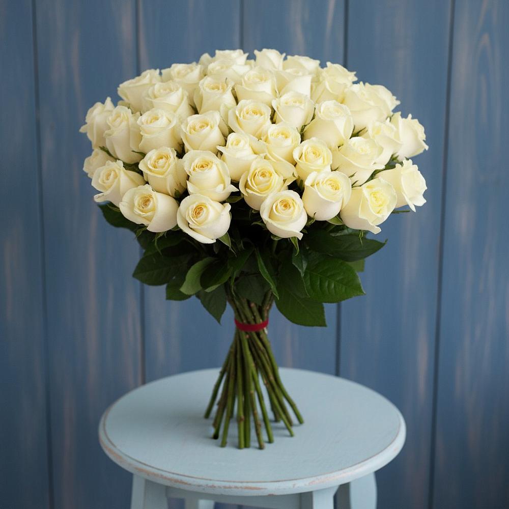 51 Белая роза Эдлесс Лав в Первомайской Букет 51 Белая роза Эдлесс Лав в Первомайской