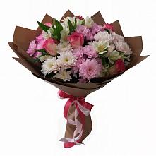 Букет Розовое очарование в Первомайской Букет цветов из:  Хризантемы, Альстромерии и Розы в Первомайской