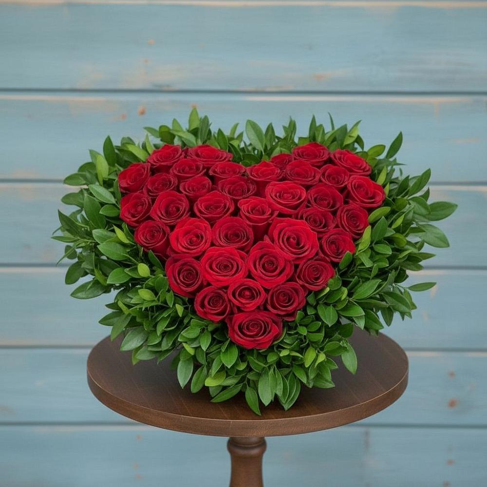 Композиция Сердце в любви в Первомайской Цветочная композиция из Розы в виде сердца в Первомайской