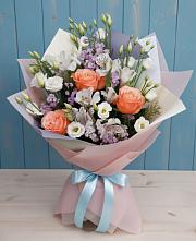 Букет Утренняя свежесть в Первомайской Букет цветов из:  Лизиантусы, Розы, Альстромерии и Гипсофила в Первомайской