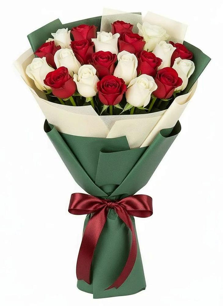 Микс из красных и белых роз в Первомайской Букет Микс из красных и белых роз в Первомайской