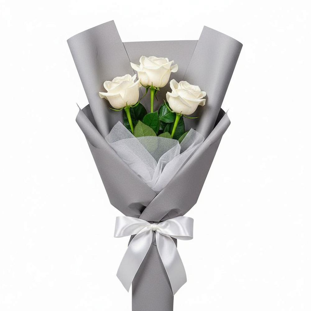 Букет 3 белые розы в Первомайской Букет 3 белые розы в Первомайской